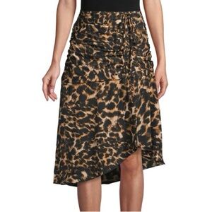 Walter Baker Lilah Leopard Print Ruched Asymmetrical Midi Skirt Size 0 NWT